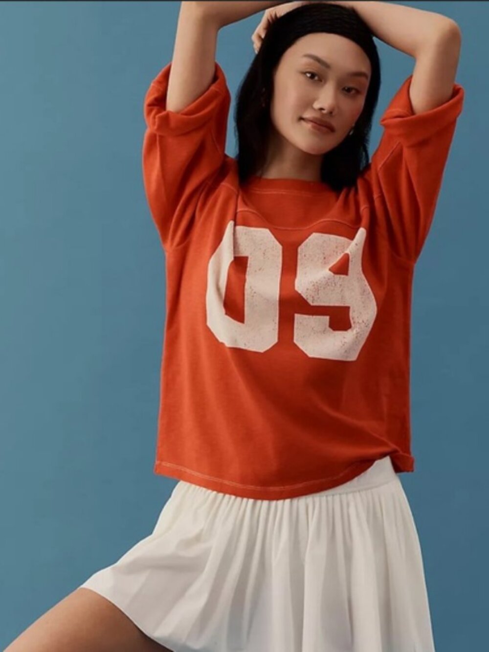 Pilcro 3/4 Sleeve Varsity Tee Anthropologie 09 Orange Pullover Blouse Top XL